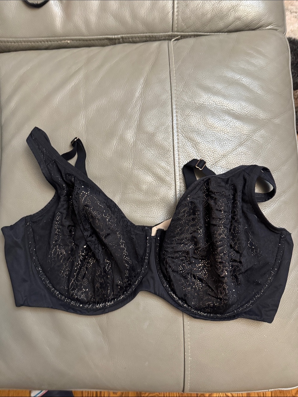 Auden Black Lace Underwire Full-Coverage Unlined Bra size 48DD
